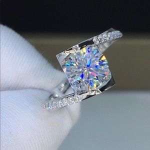 PLATINUM PLATED 925 SILVER SONA DIAMOND RING